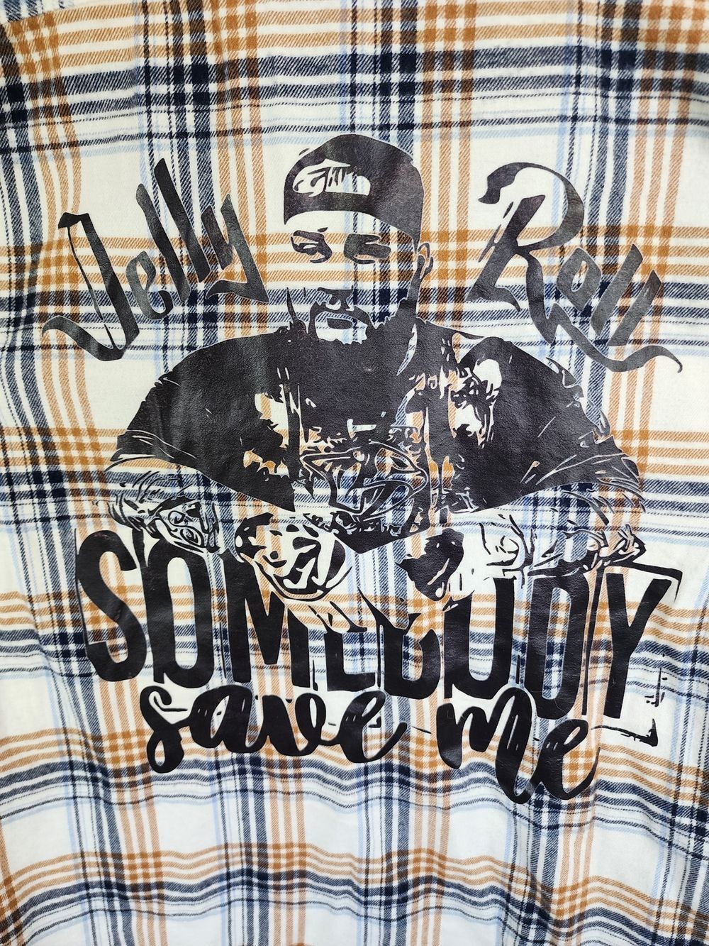Upcycled Jelly Roll - George Plaid Button-Down Shirt - White, Brown & Navy